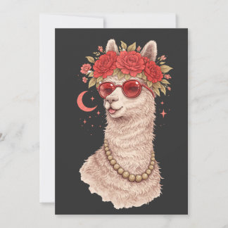 Convites Alpaca com coroa floral e óculos de sol vermelhos