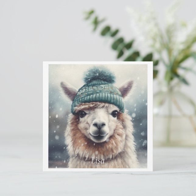 Convites Alpaca de Inverno Doce, personalizado (Em pé/Frente)