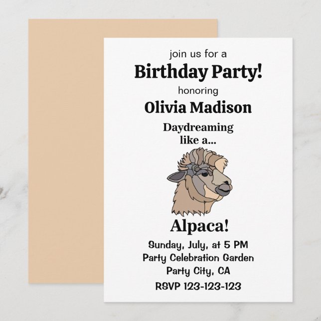 Convites Alpaca Llama Funny Birthday Party (Frente/Verso)