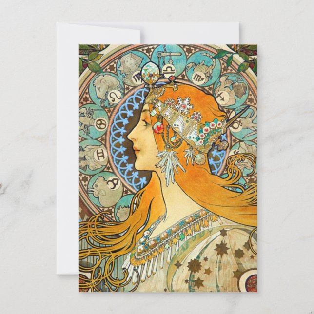 Convites Alphonse Mucha Art Nouveau Zodiac (Frente)