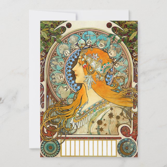 Convites Alphonse Mucha Art Nouveau Zodiac (Frente)