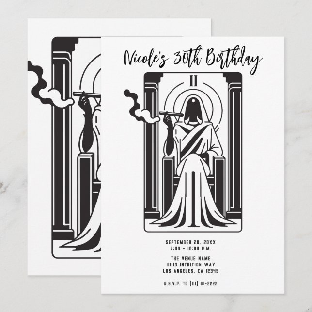 Convites Alta Sacerdotisa do Tarot Fumando Maconha do Ocult (Frente/Verso)