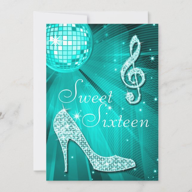 Convites Alteal Disco Ball and Sparkle Heels Sweet 16 (Frente)
