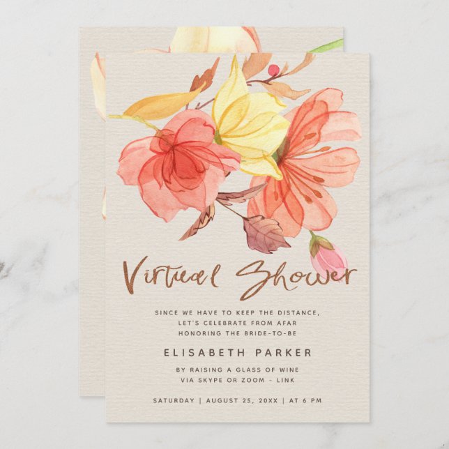 Convites Alteração de planos com aquarela chá virtual flora (Frente/Verso)