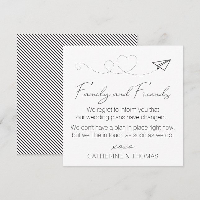 Convites Alteração neutra de planos - Nota adiada de casame (Frente/Verso)