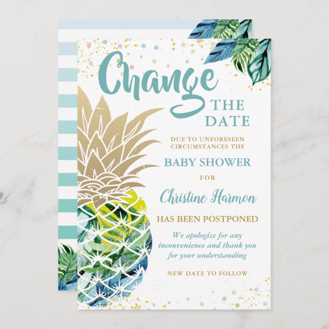 Convites Alterar a data de lançamento do Chá de fraldas de  (Frente/Verso)