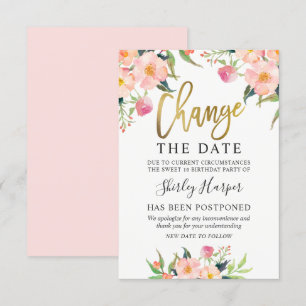 Convites Alterar O Script Dourado Floral De Data Rosa