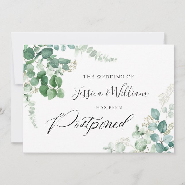 Convites Altere a data adiada Eucalyptus Watercolor (Frente)