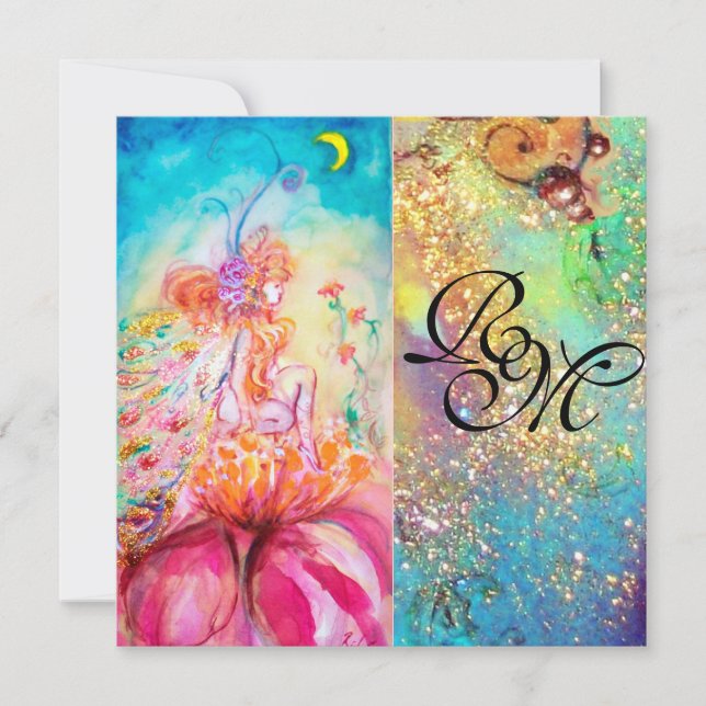 Convites ALTHEA, monograma rosa azul amarelo verde brilhos (Frente)