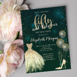 Convites Altos saltos,Vestido,Estrelas Verde 50º aniversári