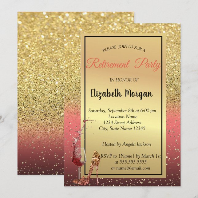 Convites Altura Alta,Vidro Vinho,Vermelho,Festa de Aposenta (Frente/Verso)
