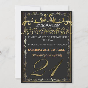 Convites Aluguel preto e ouro para celebrar