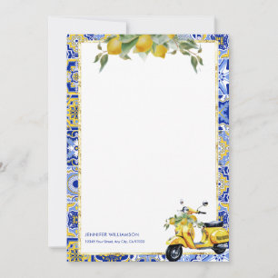 Convites Amalfi Blue Azulejo Italiano Limons Notecard