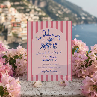 Convites Amalfi Coast Amore Bougainvillea Stripe Wedding