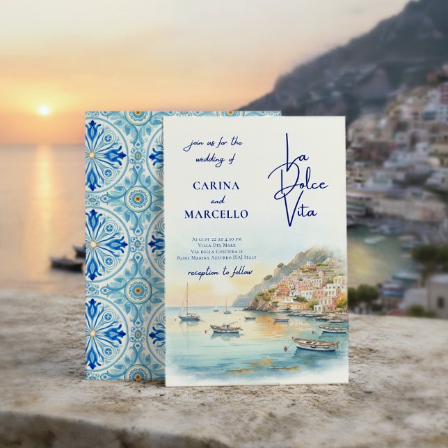 Convites Amalfi Coast Amore | La Dolce Vita Sunset Wedding (Criador carregado)