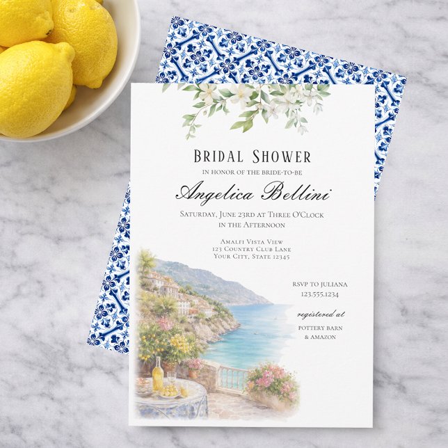 Convites Amalfi Coast Blue Tile Italian Bridal Shower Italy (Criador carregado)