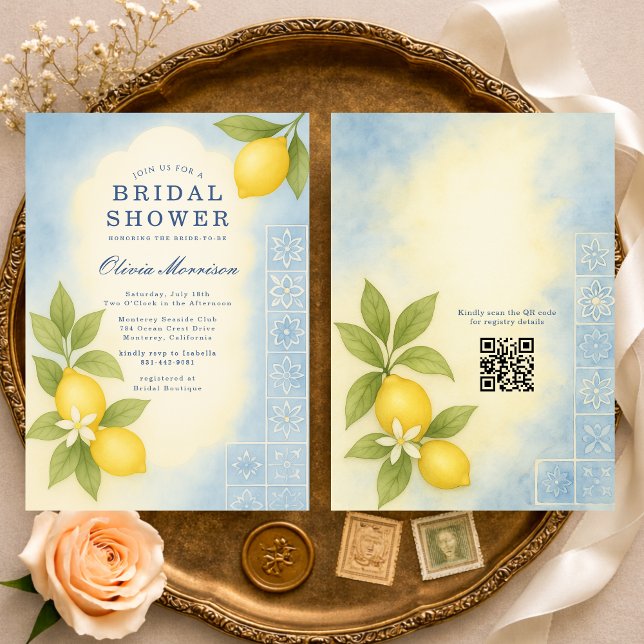 Convites Amalfi Coast Italian Lemon QR Code Bridal Shower (Criador carregado)
