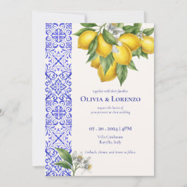 Convites Amalfi Coast Lemon & Blue Tile Wedding Invitation 