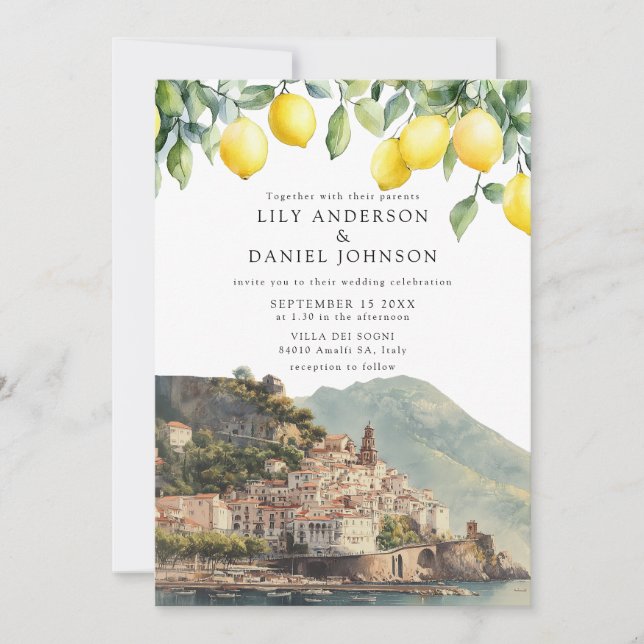 Convites Amalfi Coast Lemons Italian QR Code Wedding (Frente)