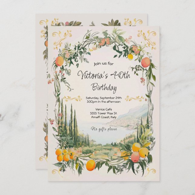 Convites Amalfi Coastal Lemon floral Italiano Amalfi (Frente/Verso)