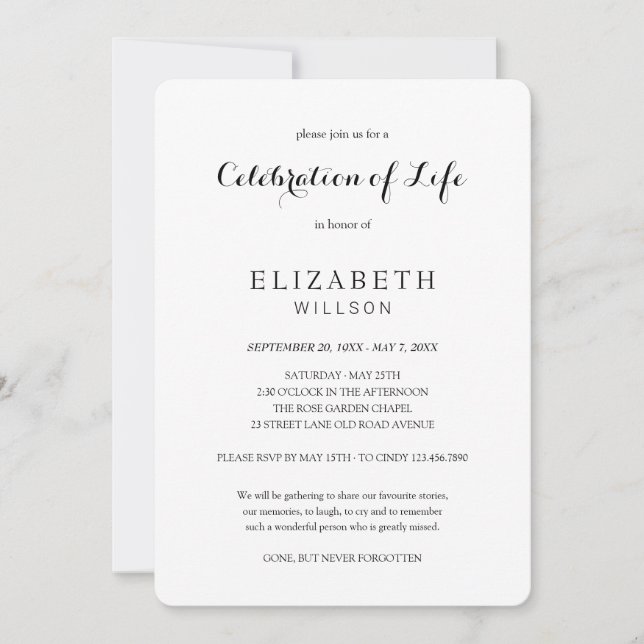 Convites Amando a Celebração da Memória do Funeral da Vida (Frente)