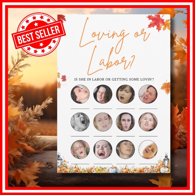 Convites AMANDO OU TRABALHO DE PARTO Jogo para Chá de Bebê  (LOVING OR LABOR Easy Baby Shower Game A Little Pumpkin is on the Way Fall Autumn Theme)