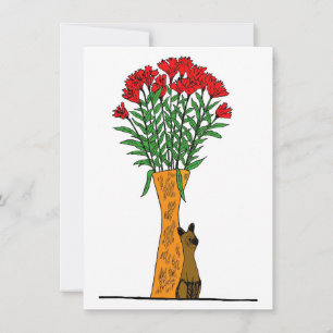 Convites Amante de Flores   Flores Vermelhas Com Gato de Ma
