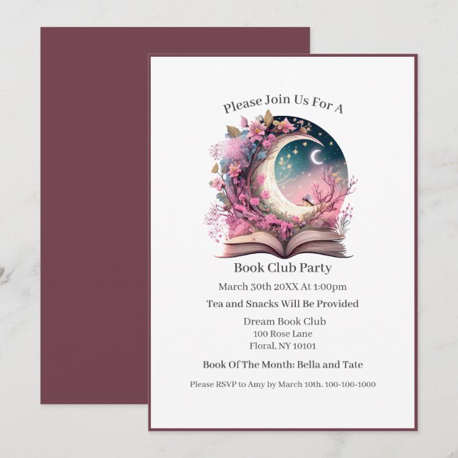 Convites Amante de Livros de Fantasia, Clube do Livro (Frente/Verso)