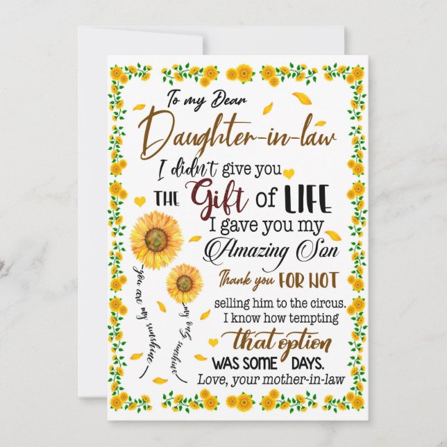 Convites Amantes da Filha | Para Minha Querida Nora (Frente)