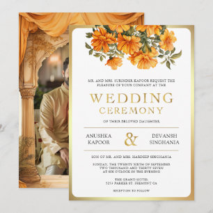 Convites Amarela Flor de Marigold Casamento Indiano do Sul 