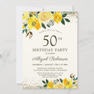 Convites Amarelo Amarelo Elegante Floral 50º Aniversário