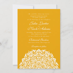 Convites Amarelo Ámbar Floral Caprichoso Mandala Casamento
