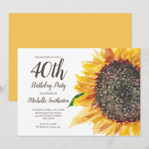 Convites Amarelo Amostra aniversário de 40 anos de girasso