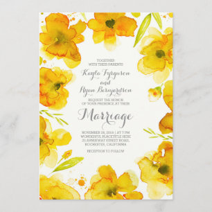 Convites amarelo-aquarela flores elegantes casamento