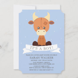 Convites Amarelo azul enchido da vaca é um menino! Chá de