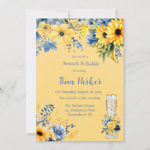 Convites Amarelo Blue Peony Watercolor Brunand Bubble