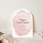 Convites Amarelo cor-de-água rosa chocado doce 16 aniversár<br><div class="desc">Este design moderno apresenta um título fino de script e seu texto personalizado em uma abertura de cor d'água esboçada em um quadro em forma geométrica dourada. Use o formulário modelo para adicionar seu texto. Os menus avançados de edição, acessados através da Ferramenta Design, permitirão que você altere as fontes...</div>