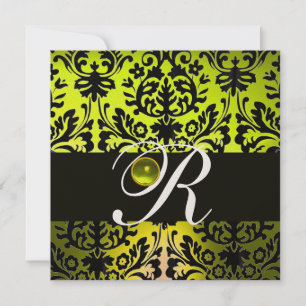 Convites AMARELO DAMASK MONOGRAM TOPAZ Champagne NEGRO