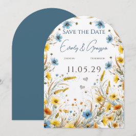 Convites Amarelo de Aquarela Elegância e Azul Céu Floral