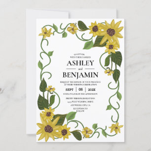 Convites Amarelo de Girassol Floral Botânico Desenhado à Mã