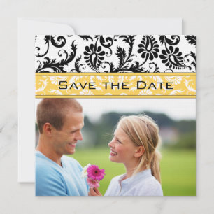 Convites Amarelo de Narciso & Preto Damask Save the Date