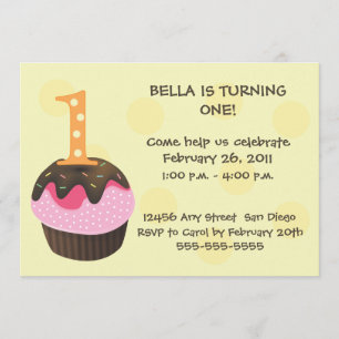 Convites Amarelo do cupcake 1 do feliz aniversario