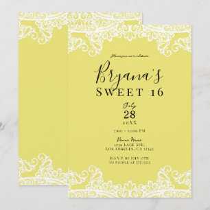 Convites Amarelo e Branco Renda Elegante Festa Doce 16