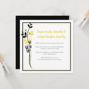 Convites Amarelo e Preto Floral Apenas Recepção