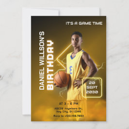 Convites Amarelo e preto foto de aniversário moderno de bas