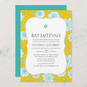 Convites Amarelo e Teal Bat Mitzvah
