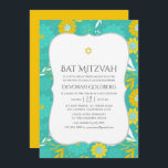 Convites Amarelo e Teal Bat Mitzvah<br><div class="desc">Convite bat mitzvah para temas amarelos e turcos com tipografia de escrita manual concebida para ser rápida e facilmente personalizada em função das suas especificidades de eventos.</div>