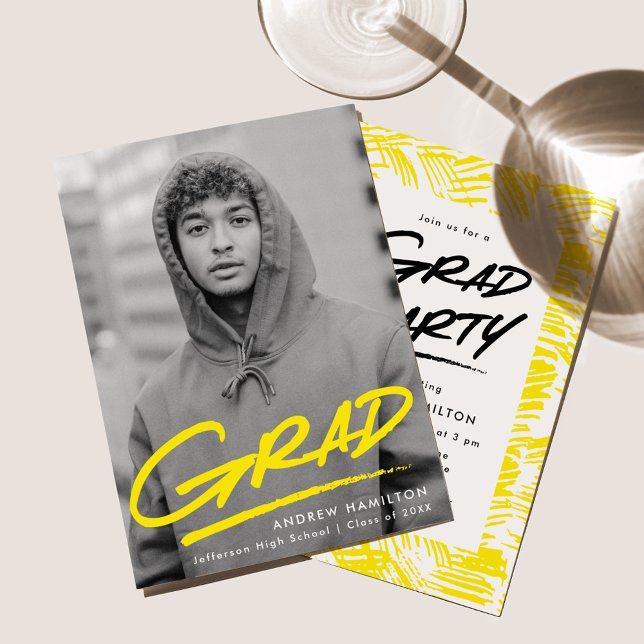 Convites Amarelo | Festa de formatura de fotos tracejadas (Criador carregado)
