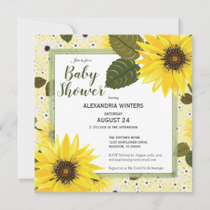 Convites Amarelo Floral de Girassol   Chás de Bebê
