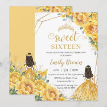 Amarelo Floral Doce 16 Aniversário Princesa Coroa